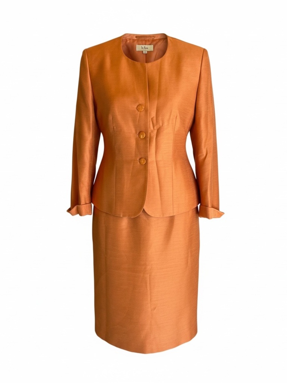 LeSuit Orange Tailored Two-Piece Skirt Suit
